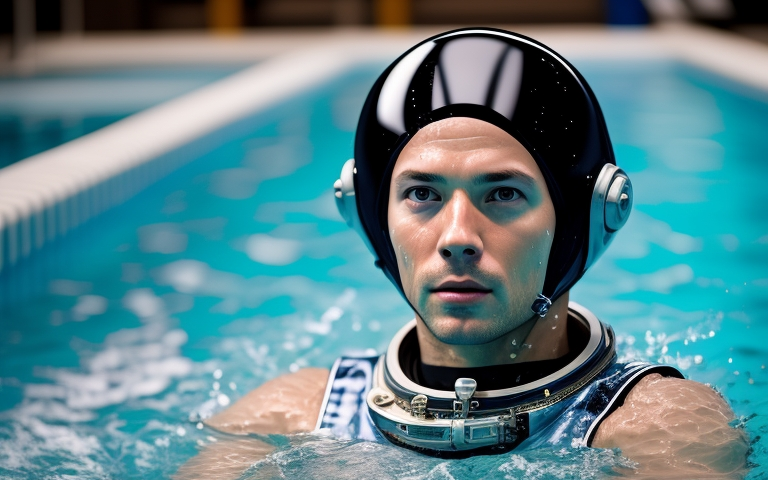 pruebas fisicas astronauta, astronauta en piscina